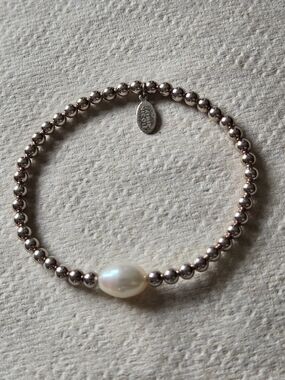 Jaime Nicole Silver Rose Gold Beaded Bracelet with Freshwater Pearl